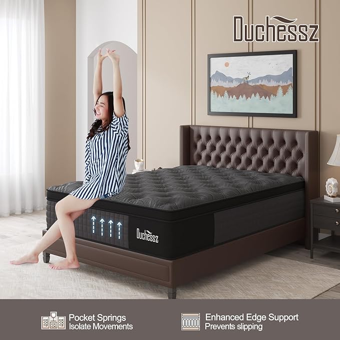 King Mattress, 10 Inch Hybrid Mattresses Black with Gel Memory Foam and Individually Pocket Innerspring Euro Top Medium Firm for Motion Isolation, Edge Support, 100 Night Trial