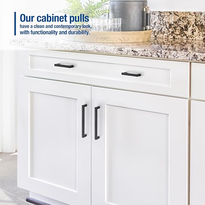 JOY DECOR 40 Pack Cabinet Handles, Black Cabinet Pulls, 3-3/4 Inch Kitchen Closet Handles Square Drawer Pulls Stainless Steel Drawer Hardware, 96mm Hole Centers