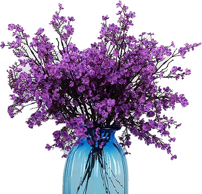 JAKY-Global Babys Breath Fabric Cloth Artificial Flowers 12 Bundle European Fake Silk Plants Decor Wedding Party Decoration Bouquets Real Touch DIY Home Garden(Purple 12Bundles)