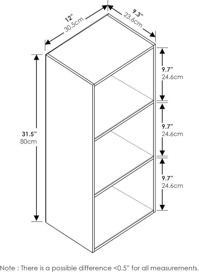 Furinno LUDER Book Shelf, 3-Cube Bookshelf, Bookcase, 9.3" x 12" x 31.5", for Living Room, Bedroom, Home Office, French Oak