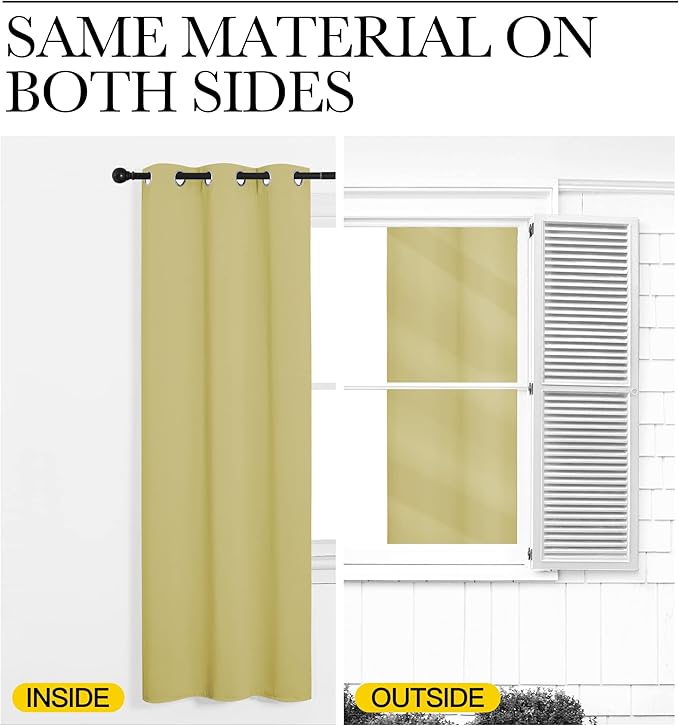 NICETOWN Paler Yellow Room Darkening Curtains for Kitchen, Window Treatment Thermal Insulated Solid Grommet Room Darkening Curtains/Drapes for Bedroom (Set of 2, 42 inches Wide by 48 inches Long)