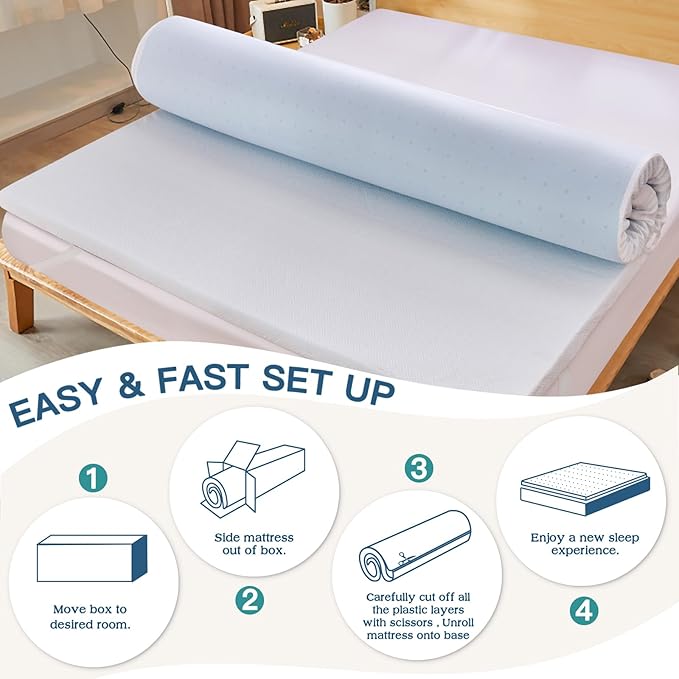 Airensky 4 Inch Memory Foam Mattress Topper twin xl College Dorm, Cooling Gel Infused High Density with Removable Skin-Friendly Cover, Pressure Relief Back Pain, CertiPUR-US Certified, Twin XL 39"x75"