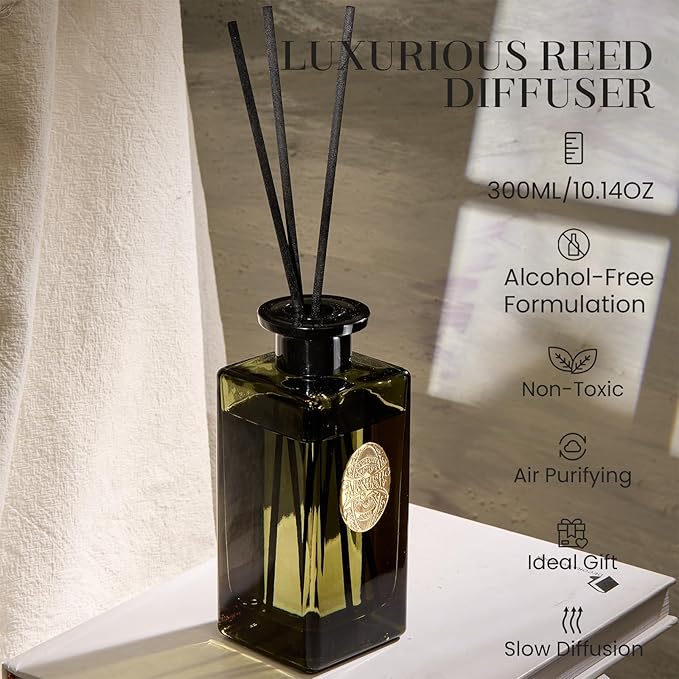 M&SENSE 10.14 oz Large Reed Diffuser Set | Bamboo Scent Oil Diffuser with Sticks | Hotel Collection Non-Toxic Essential Oil |for Bedroom Bathroom Living Room