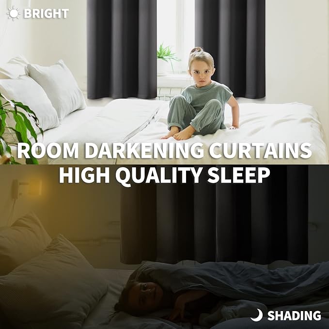 BGment Blackout Curtains - Grommet Thermal Insulated Room Darkening Bedroom and Living Room Curtain, Set of 2 Panels (52 x 54 Inch, Dark Grey)