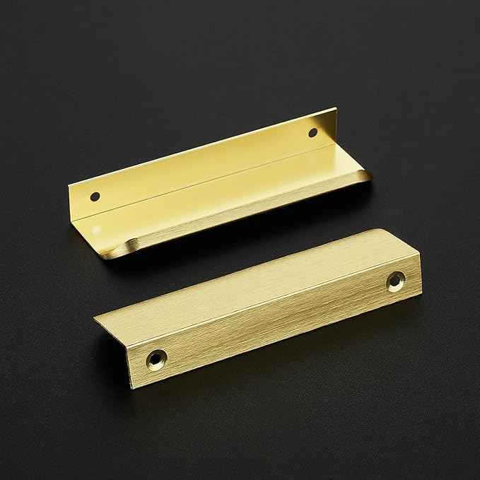 Ravinte Hardware 6 Pack Gold Cabinet Handles, 4.75 Inch (120mm) Finger Edge Pulls, 3.75 Inch Hole Center, Finger Pulls for Cabinets