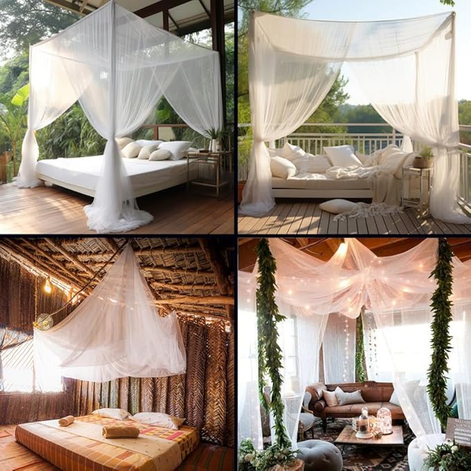 Mosquito Net for Single to King-Sized Beds – 2 Side Openings & 6 Hanging Loops – Decorative Rectangular Shape for Home & Travel – Bed Canopy Hanging Kit & Carrying Bag Included