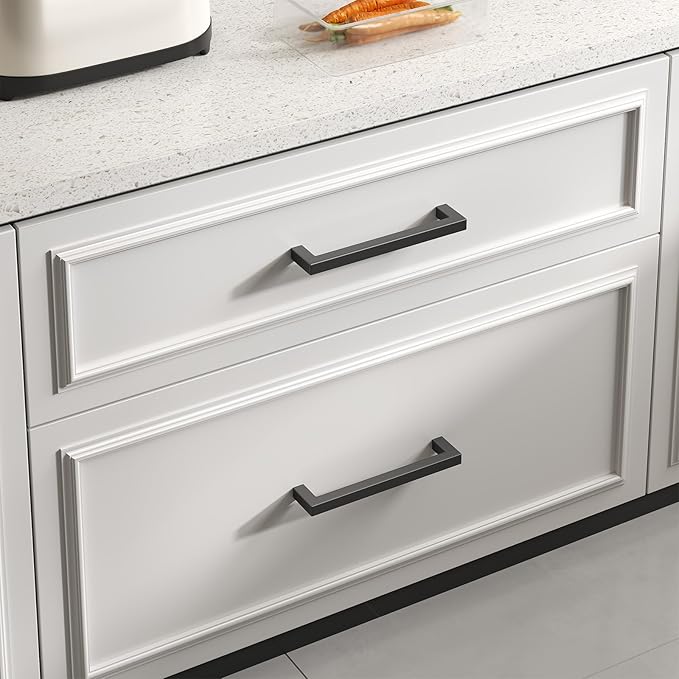 goldenwarm 1 Pack 8 Inch Black Cabinet Handles Matte Black Drawer Pulls Stainless Steel Cabinets Hardware Square Bar Modern for Kitchen Bathroom Cupboard