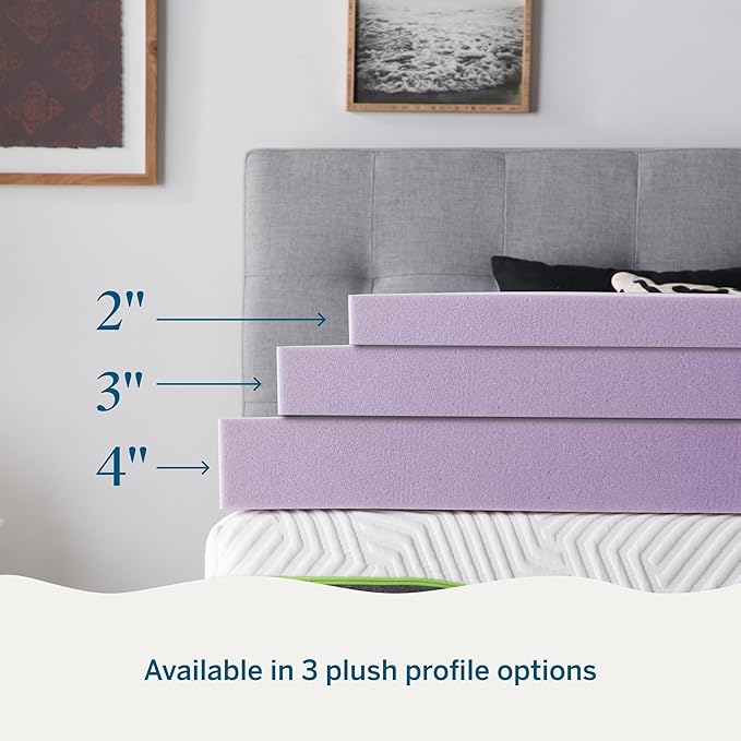 LUCID 4 Inch Lavender Infused Memory Foam Mattress Topper, Queen Size – Ventilated Design – Pressure Relieving Bed Topper - Mattress Pad – CertiPur Certified