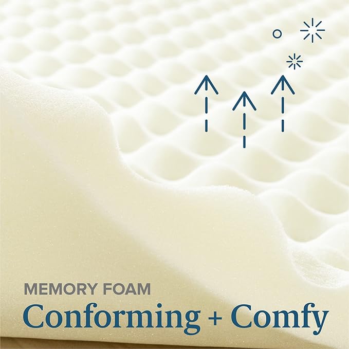 ZINUS 2 Inch Copper Cooling Memory Foam Mattress Topper with Airflow Design, King, White