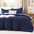 Litanika Comforters Navy Blue Oversized King Size, 3 Pieces Lightweight Solid Bedding Set & Collections, All Season Fluffy Bed Set (120x98In Comforter & 2 Pillowcases)