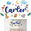 Custom Nursery Name Sign with Themed Decor Kit | Personalized Wooden Wall Art for Baby, Kids Room | Space, Jungle, Circus, Under The Sea, Woodland, Rainbow (40", Jungle/Safari)