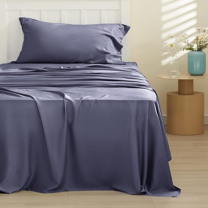 Bedsure Cooling Sheets Twin, Rayon Derived from Bamboo, Cooling Sheets, Breathable & Soft, Deep Pocket Up to 16 Inches, Hotel Luxury Silky Bedding for Hot Sleepers, Dark Grey