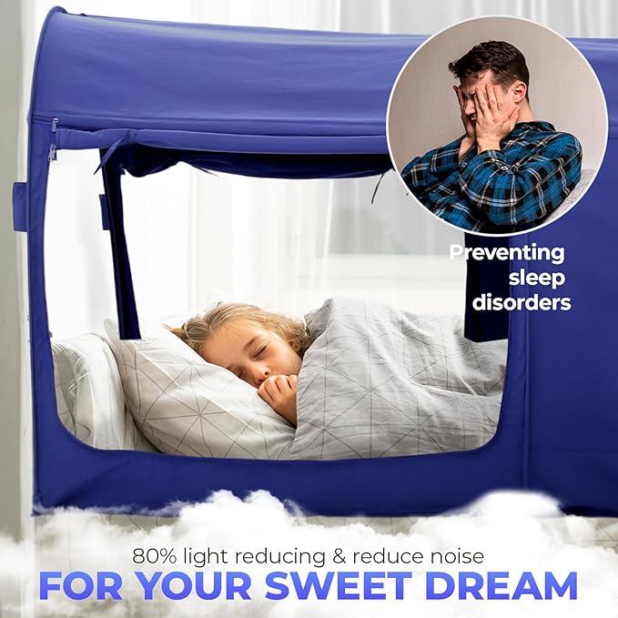 Alvantor Bed Canopy Bed Tents Dream Tents Privacy Space Twin Size Sleeping Tents Indoor Pop Up Portable Frame Curtains Breathable Grey Cottage (Mattress Not Included) Reducing Light