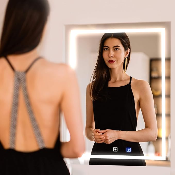 Fab Glass and Mirror LED Mirror 36x48 Inches, Led Bathroom Mirror with Lights Front and Backlit Anti-Fog Memory Brightness, Three Color Options Frameless Wall Mounted Bathroom Vanity Mirror