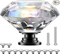 POZEAN Crystal Cabinet Knobs 12Pack, 1.57inch Dresser Knobs for Cabinet, Drawer with Two Different Sizes Screws, Diamond Glass Pulls Handles (40mm, 12Pack, Clear-Black)