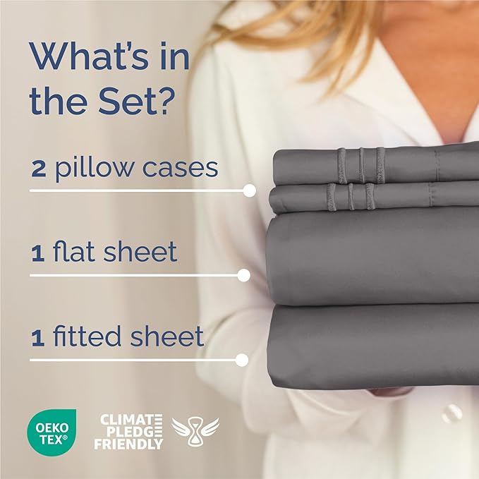 King Size 4 Piece Sheet Set - Comfy Breathable & Cooling Bed Sheets Set - Hotel Luxury Bedding for Women, Men, Kids, Teens, Boys & Girls - Deep Pockets, Ultra-Soft, Wrinkle Free - Oeko-Tex - Dark Grey