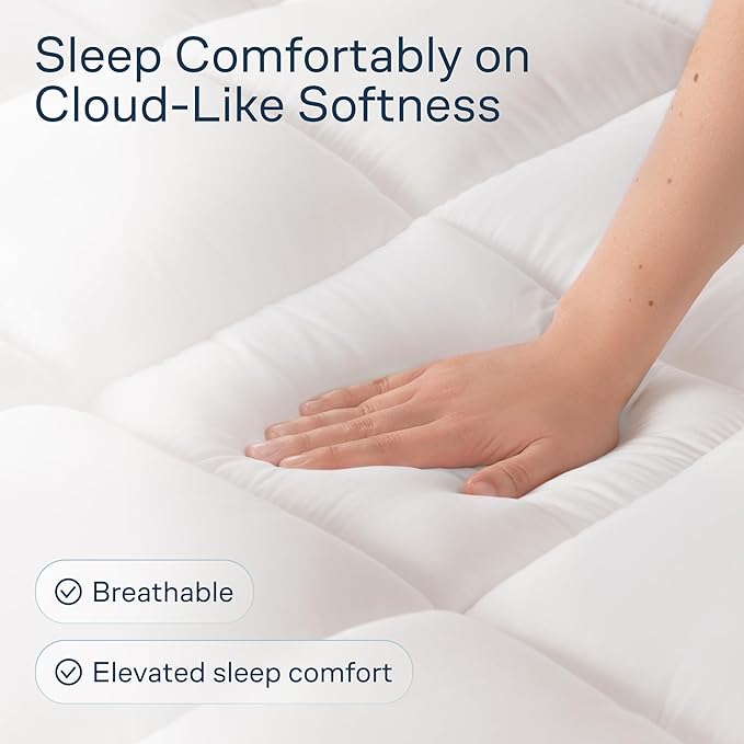 Cloud-Like California King Mattress Topper - 100% Cotton Top Mattress Pad for Back Pain Relief - Breathable & Naturally Cooling for Hot Sleepers, White