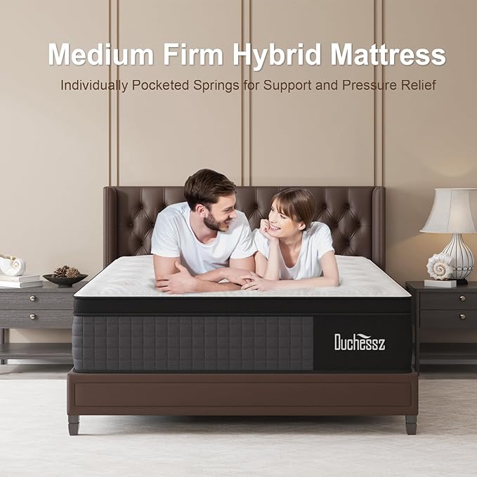 Queen Mattress, 10 Inch Hybrid Mattresses Eurotop with Gel Memory Foam,Motion Isolation Individually Wrapped Pocket Coils Breathable Comfort Soft Pressure Relief