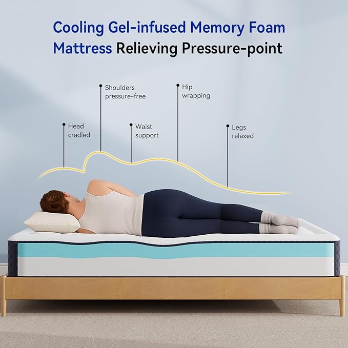 ONENICE 8 Inch Queen Mattress in a Box, Breathable Gel-Memory Foam Plus Pillowtop Mattress for Pressure Relief, CertiPUR-US Certified Bed in a Box, Fiberglass-Free