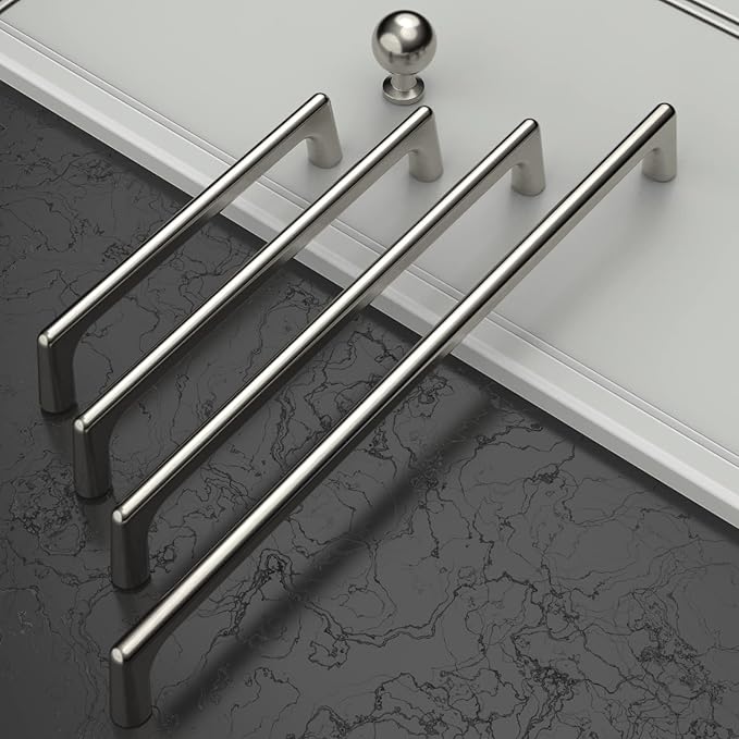 Amerdeco 10 Pack Brushed Satin Nickel Cabinet Pulls 6.3 Inch(160MM) Hole Centers Kitchen Cabinet Handles Hardware Kitchen Handles for Cabinets Cupboard Handles Drawer Pulls ZH0041