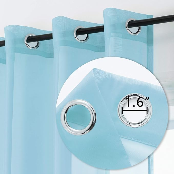 DUALIFE Sky Blue Voile Sheer Curtains Grommet,Look Semi Natural Light Flow Sheer Curtain Panels,Elegant Solid Color Touch Soft Drapes, 52X45 Inch for Living Room Bedroom,Set of 2 Panels Baby Blue