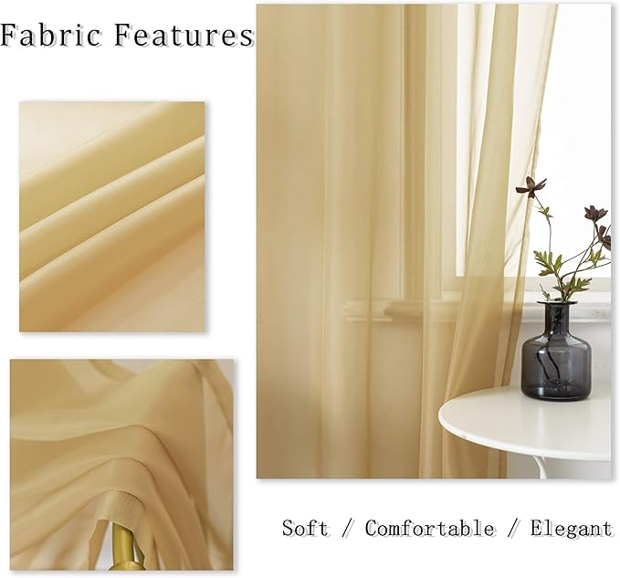 DUALIFE Tan Beige Sheer Curtain 120 Inch Length Light Brown Semi Voile Sheer Curtains Drapes for Living Room and Bedroom Window Treatments 2 Panels 52x120 Inches Long Natural Taupe