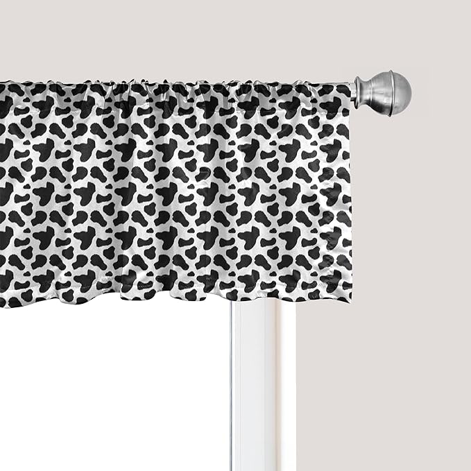 Ambesonne Cow Print Window Valance Pack of 2, Animal Hide Pattern Spots Farm Life Cattle Camouflage Animal Skin, Rod Pocket Curtain Valances for Kitchen Bedroom, 54" X 12", Charcoal Grey White
