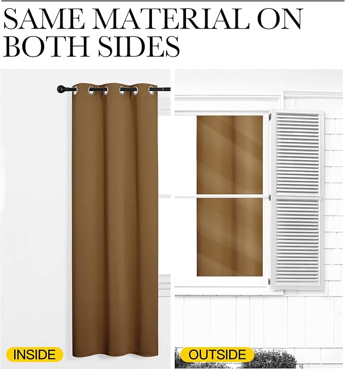 NICETOWN Sleek Blackout Curtains 72 inches Length for Windows, Noise Reducing and Block Draft Panels for Door Doorway Laundry Office Luxury Decor Theme (2 Panels, Gold Brown, W34 x L72 -Inch)