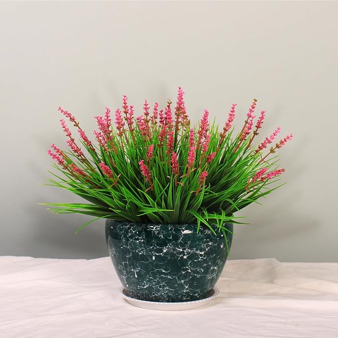 Artificial Plants Outdoor 12 Bundles Fake Monkey Grass Fade Resistant Plastic Faux Flowers Look Real for Porch Patio Home Garden Pot Decor (12 Bundles Pink Monkey Grasses)