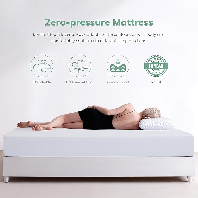 EGO 6 Inch Full Memory Foam Mattress - Green Tea & Cooling Gel, Medium Firm, CertiPUR-US Certified, Double Mattress, 54"x75", White