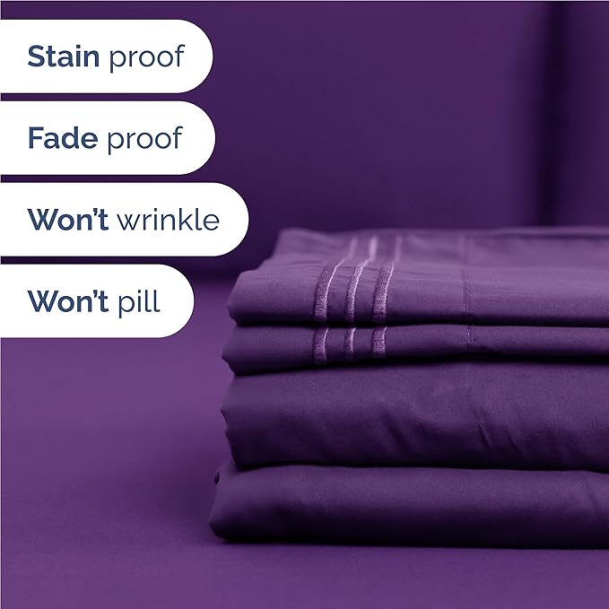 Full Size 4 Piece Sheet Set - Comfy Breathable & Cooling Bed Sheets Set - Hotel Luxury Bedding for Women, Men, Kids, Teens, Boys & Girls - Deep Pockets, Ultra-Soft, Wrinkle Free - Oeko-Tex - Purple