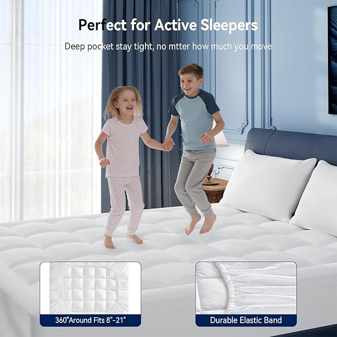 ELEMUSE RV King Dual Layer 3 Inch Memory Foam Mattress Topper, 2 Inch Cooling Gel Memory Foam Bed Pad and 1 Inch Soft Pillow Top Mattress Pad for Back Pain Relief & Hot Sleepers