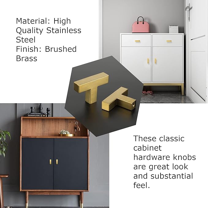LONTAN 20 Pack Dresser Knobs Brushed Brass Kitchen Cabinet knobs Square Gold Cabinet Door Hardware for Bathroom Closet Cupboard