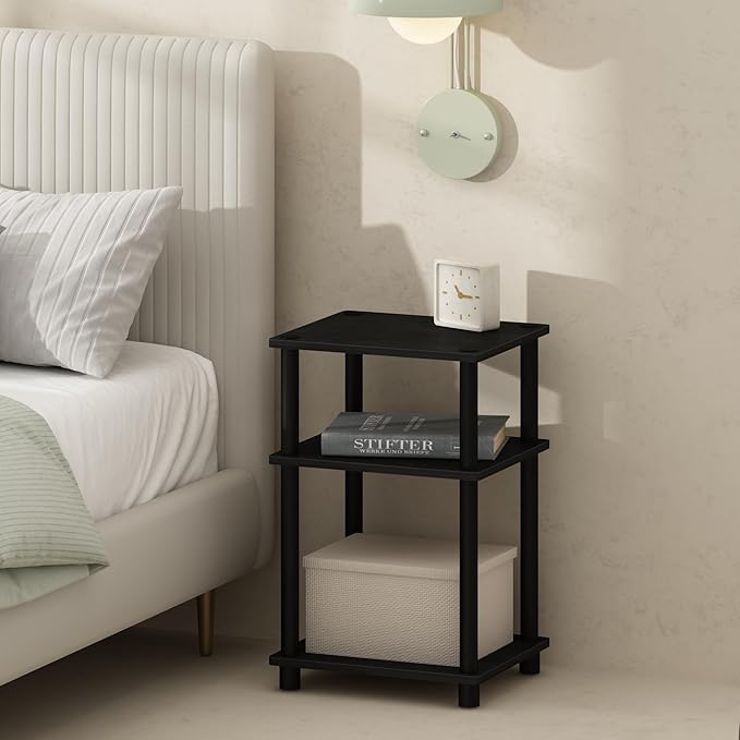 Furinno Just 3-Tier Turn-N-Tube Open Storage Nightstand, 2-Pack, Plastic Poles, Americano/Black