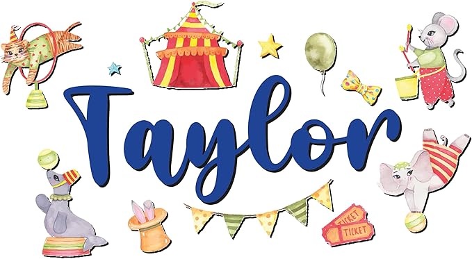 Custom Nursery Name Sign with Themed Decor Kit | Personalized Wooden Wall Art for Baby, Kids Room | Space, Jungle, Circus, Under the Sea, Woodland, Rainbow (20", Circus)