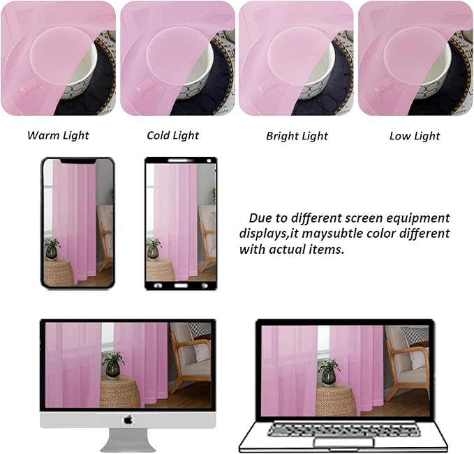 Chyhomenyc Sheer Valances for Windows 2 Pack, Small Window Curtains for Living Room Bathroom Cafe Laundry Basement, Modern Top Dual Rod Pocket Voile Curtain, 42W x 18L inches, Pink