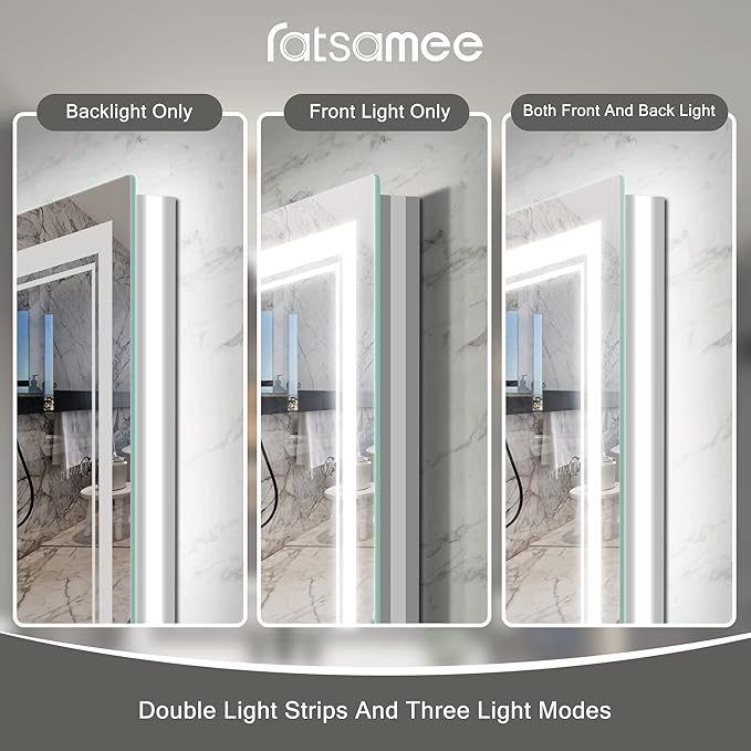 48x32 Inch Led Mirror for Bathroom with Front Light and Backlit, Dimmable Anti Fog Wall Bathroom Mirror with Led Lights, Water Proof, Decor Vanity Mirror