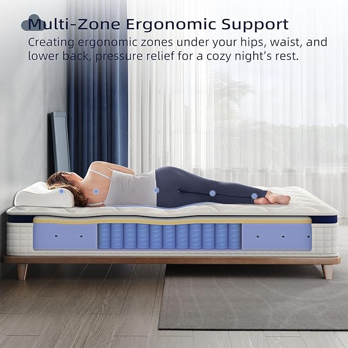 Crystli Queen Mattress 14 Inch - Hybrid Mattress Bed in a Box, Medium Firm Support, Pressure & Pain Relief for All Sleepers, CertiPUR-US Certified, Reinforced Edge Support, Motion Isolation