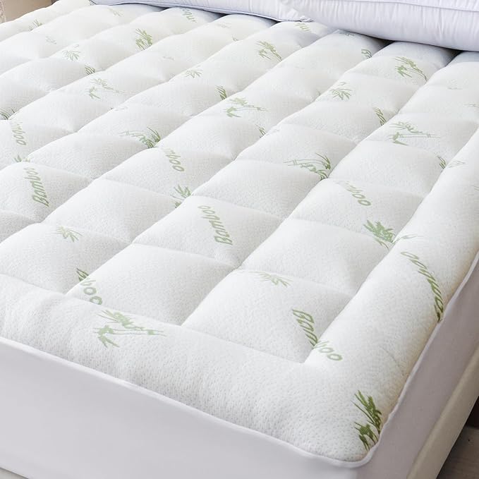Bioeartha Cooling Mattress Topper California King – Extra Soft Pillow Top Mattress Pad, Breathable Viscose Made from Bamboo Mattress Protector for Back Pain Relief, Deep Pocket Cover Fits 8–21 Inch