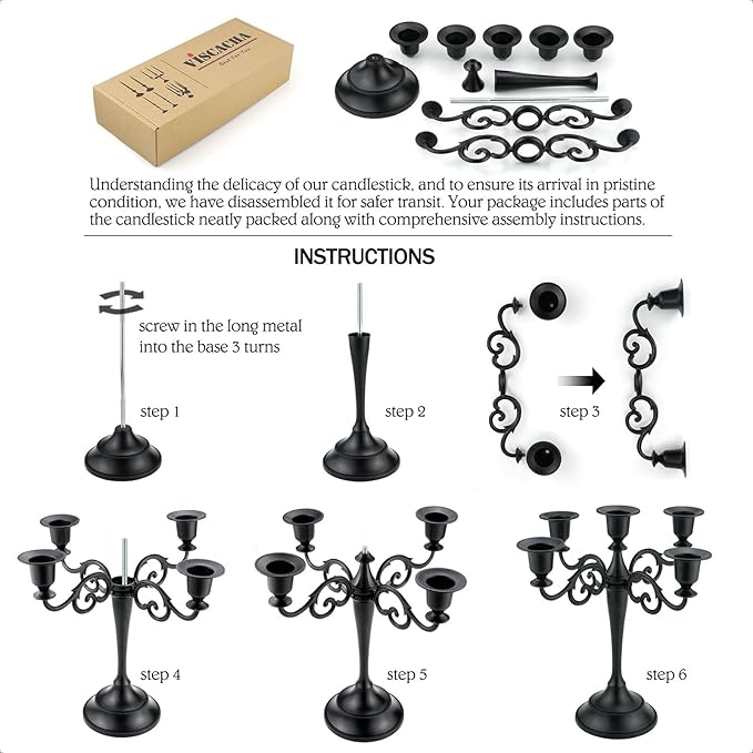 Metal Candle Holder，5 Arms Gold Candle Holders for Pillar Candles（10.6 inch Tall Candlestick Holders, for 1/2-1 inch Taper Candles Diameter Each）,Candelabra Centerpiece Decoration