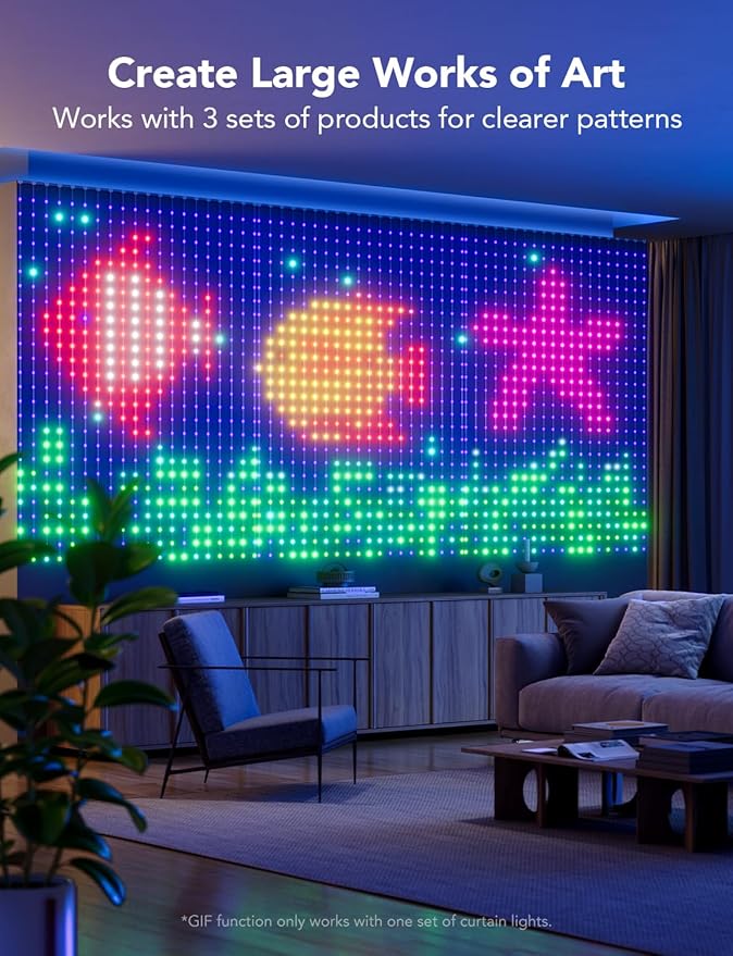 Govee Curtain Lights, Smart LED Color Changing Wall Lights, Dynamic DIY Curtain String Lights for Bedroom Living Room Holiday Decor, Outdoor IP65 Waterproof，4.9x6.6ft, 520 RGBIC LED