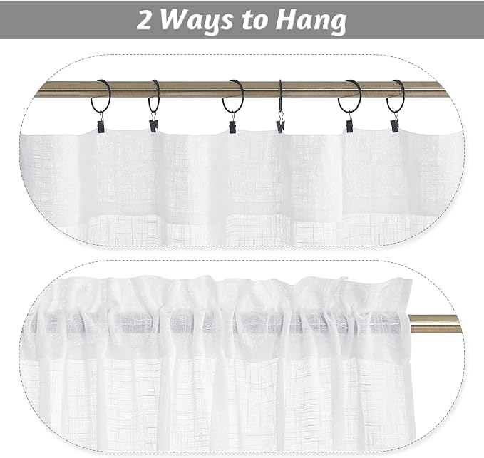 RYB HOME White Thick Opaque Curtains, Linen Textured Blend Semi Sheer Curtains Farmhouse Window Decor for Patio Door Living Room Bedroom Home Office, White, W 34 x L 95 inch, 2 Pcs