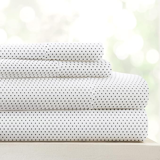 Linen Market Double-Brushed Patterned Microfiber Queen Sheet Set 4 Piece – Oeko-TEX Certified Ultra Soft & Wrinkle-Free - 16" Deep Pocket Sheets - Easy Care Queen Size - Stippled Gray