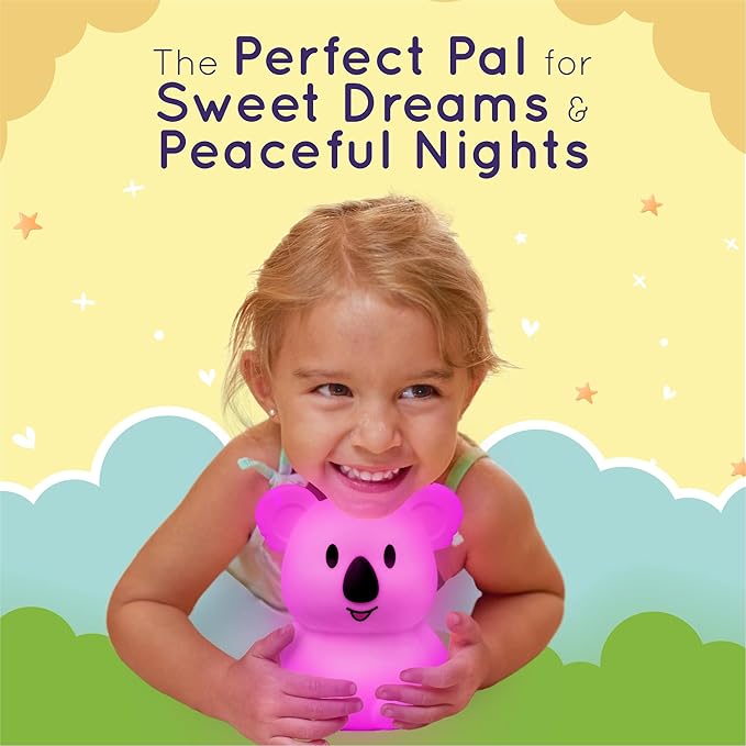 LumiPets Keith the Koala Squishy Night Light for Kids | Silicone Lamp with Tap & Remote Control | Rechargeable, 9 Color Changing Animal Night Light for Boys & Girls | Portable Nightlight With USB Cord