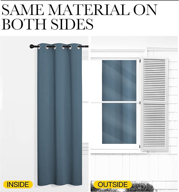 NICETOWN Smoky Blue Blackout Curtains 90 inches Length for Living Room, 2 Panels, 42" Wide, Thermal Insulated Long Drapes for Large Window