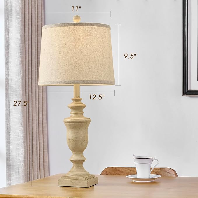 27.5" Vintage Farmhouse Table Lamps Set of 2 Bedside Lamp, 3 Way Dimmable Bedroom Lamps with 2 USB Ports +AC Outlet Touch Nightstand Lamp Rustic Lamp (Rotary-Antique Beige)