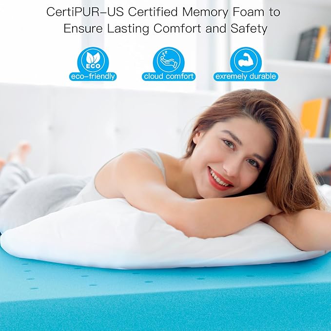2 Inch Twin XL (39"x80") Memory Foam Mattress Topper, Cooling Gel Infused Mattress Pad, Soft Bed Topper for Pressure Relief Back Pain, Breathable, CertiPUR-US Certified
