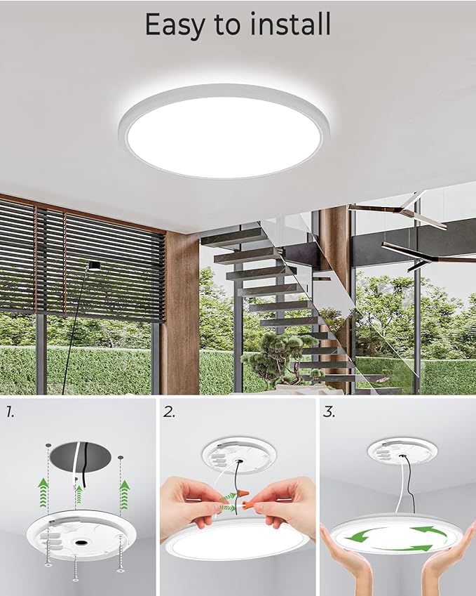 zemty 16.5 Inch LED Ceiling Light Flush Mount, 36W 4200lm Super Slim Flush Mount Ceiling Light Fixtures, 3000K/4500K/6000K Selectable Ceiling Lamp for Bedroom Kitchen Living Room (White)