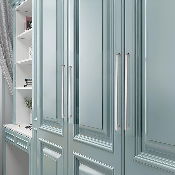 Cabinet Pulls Brushed Nickel Cabinet Handles Square Drawer Pulls, 30 Pack 15 Inch Stainless Steel Kitchen Door Cupboard Cabinet Handles, Cabinet Hardware Drawer Handles, 384mm Hole Centers