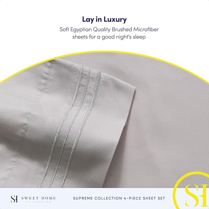 California King Sheet Sets - Breathable Luxury Sheets with Full Elastic & Secure Corner Straps Built In - 1800 Supreme Collection Cal King Deep Pocket Bedding Set, Sheet Set, California King, Silver